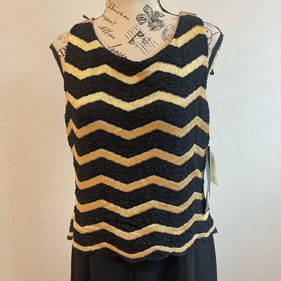 Vintage Sheri Martin Jumpsuit 16 Black Gold Classy Chevron‎ Formal Event - Picture 2 of 16